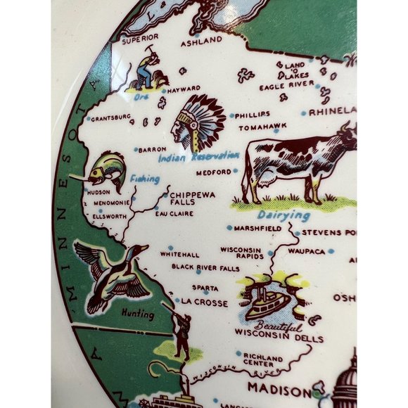 Taylor Smith Taylor Ashland Wisconsin State Plate  9" Diameter white, green   Ce - Picture 9 of 16
